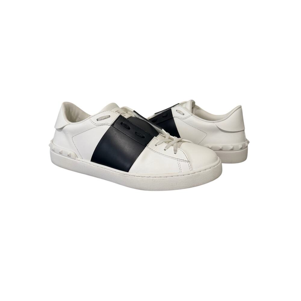 Valentino Garavani Rockstud Open Leather Sneakers IT 44.5 US 11.5 White Black